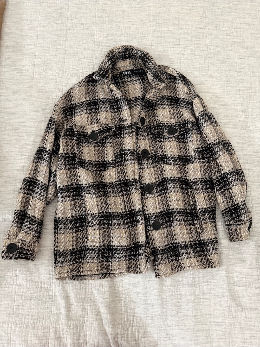 Zara Black & Beige Checked Overshirt Jacket